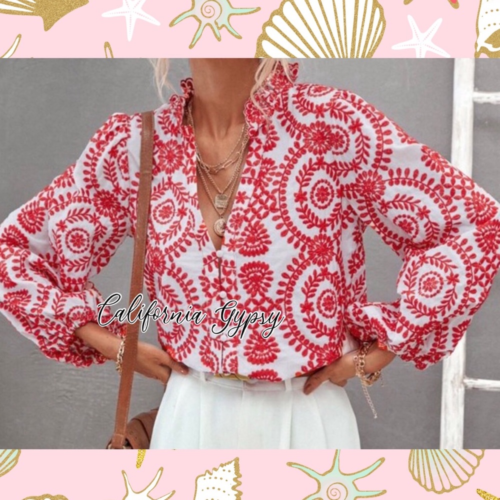 Embroidered Bohemian Floral Blouse - Picture 1 of 14